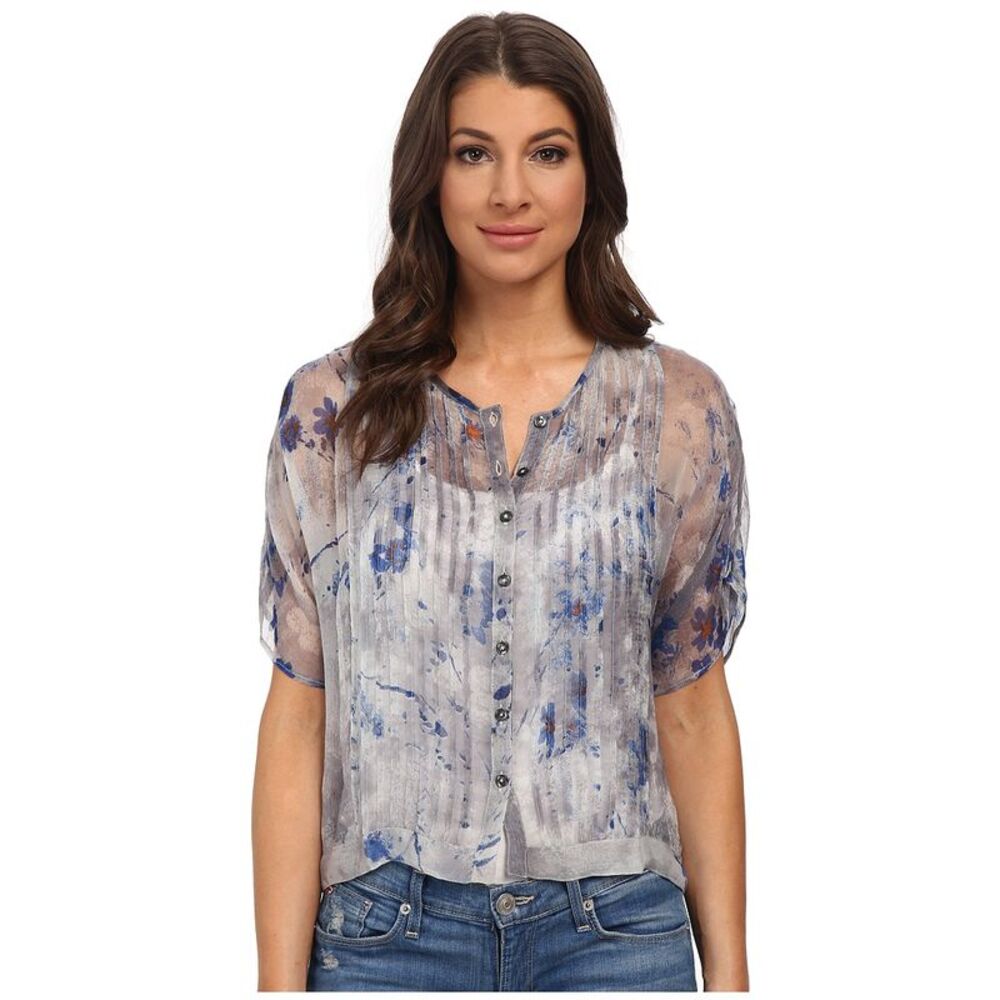 Diesel Women's T-Vette Painted Flowers Printed Crepone Georgette Blouse, White